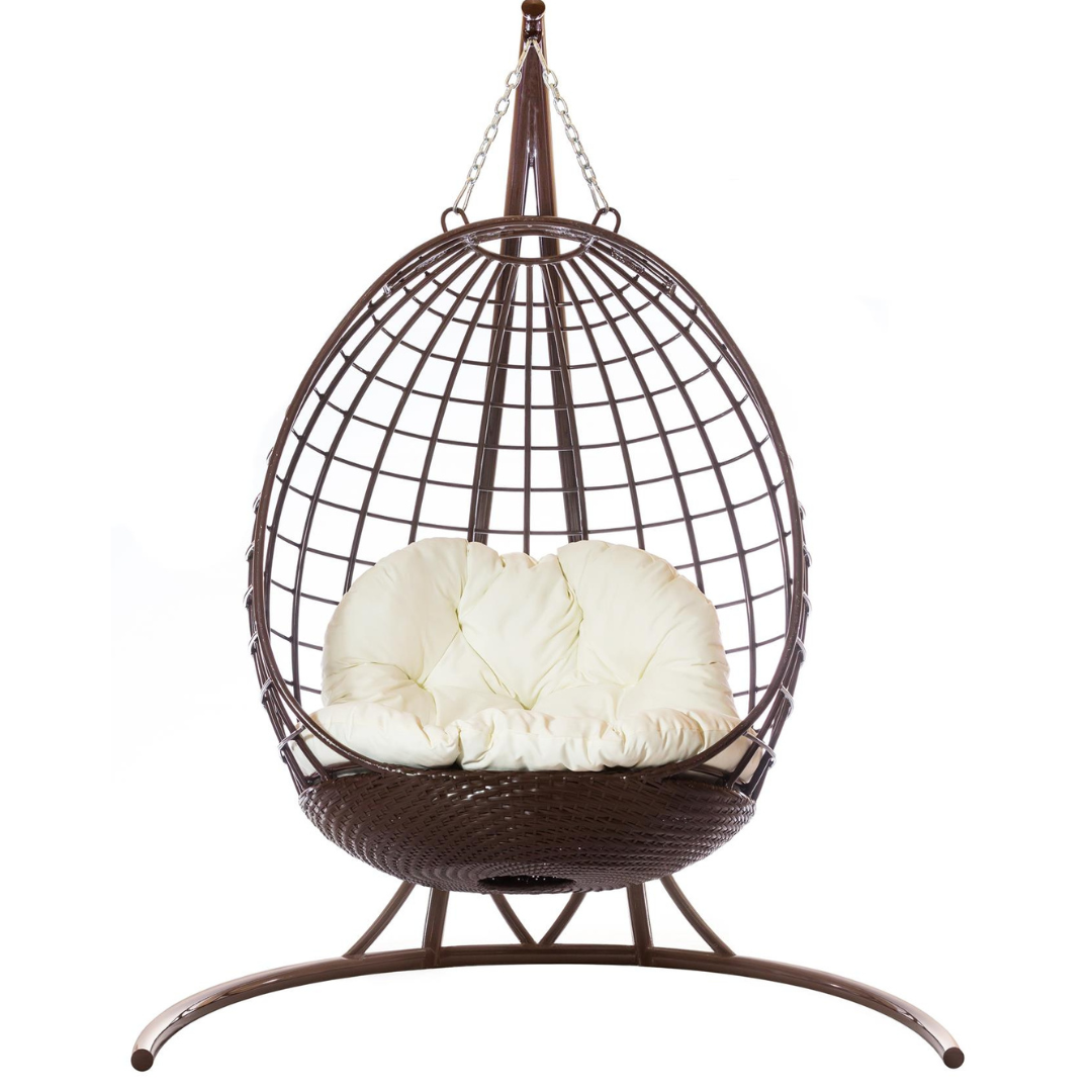 Designové závěsné křeslo se stojanem LISA Terico — velké houpací křeslo ve tvaru vajíčka. Hnědé